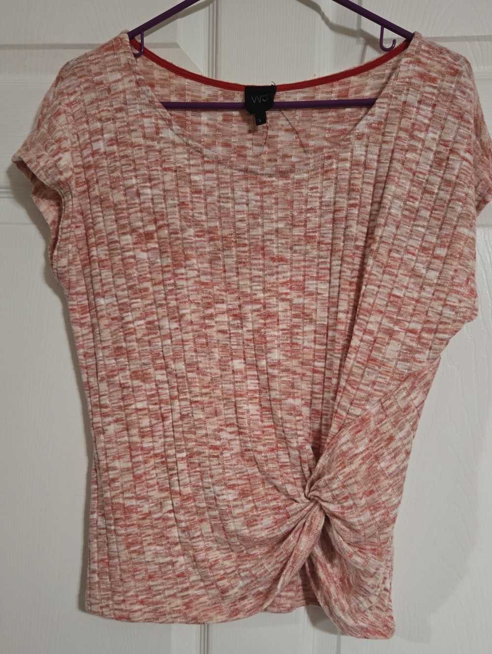 W5  by Worth Coral Marled Twist-Front Short Sleeve Top